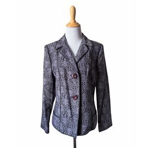 VTG Sigrid Olsen Wool Silk Blend Brocade Blazer Jacket Purple Floral Print Sz 12